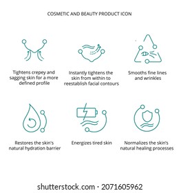 Face serum cosmetic and beauty product icon set for web, eco packaging design. Vector stock illustration with abstract elements isolated on white background. EPS10 