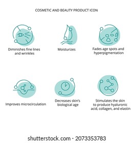 Face serum cosmetic and beauty product icon set for web, eco packaging design. Vector stock illustration isolated on white background.EPS10 