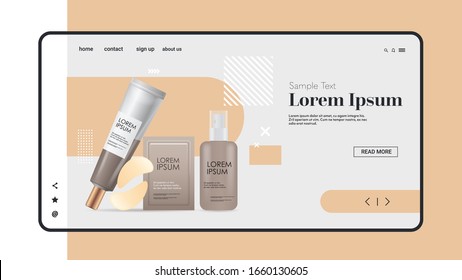 face serum eye patches set of cosmetic packaging facial beauty products natural cosmetology skincare skin treatment concept mobile app horizontal copy space vector illustration