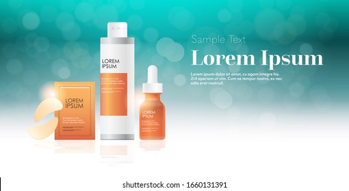parche facial para ojos conjunto de embalajes cosméticos productos de belleza facial cosmetología natural cuidado de la piel concepto de tratamiento de la piel copia horizontal espacio vectorial ilustración horizontal