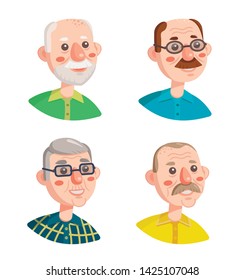 face set cartoon man character flat