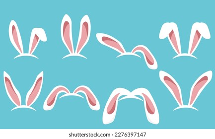 face set of a cute white rabbit. Kawaii bunny ear emoji, or bunny emoticon. symbol of a rabbit. Expression of a funny animal cartoon figure. outline in a vector illustration