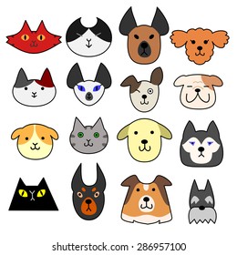 Face set of dogs and cats