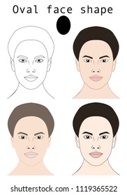 Face shapes guide for make up artist school.  Blank faces without make up vector illustration. Individual of different face shapes. Make up, hair and  eyewear fitting guide. Oval woman face set vector