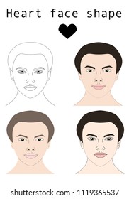 Face shapes guide for make up artist school.  Blank faces without make up vector illustration. Individual of different face shapes. Makeup, hair and  eyewear fitting guide. Heart woman face set vector
