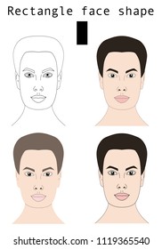 Face shapes guide for make up artist school.  Blank faces without make up vector illustration. Individual of different face shapes. Makeup, hair and  eyewear fitting guide. Rectangle woman face set ve