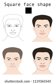 Face shapes guide for make up artist school.  Blank faces without make up vector illustration. Individual of different face shapes. Make up, hair and  eyewear fitting guide. cquare woman face set