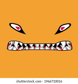 Face Shark teeth mouth and eye of design.  yellow background