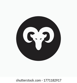 face sheep isolated on black circle - goat, sheep, lamb logo emblem or button icon silhouette - mammal, animal vector icon