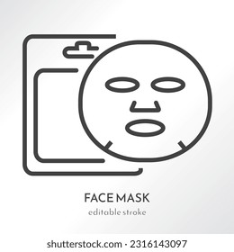 Face sheet gel hydrogel mask. Product packaging. Skin care icon. Outline pictogram. Line art. Vector illustration isolated on gradient background. Flat design. Cosmetology, medicine. Editable stroke