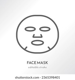 Face sheet gel hydrogel mask. Skin care icon. Outline pictogram. Line art. Vector illustration isolated on gray gradient background. Flat design. Cosmetology, medicine, health care. Editable stroke