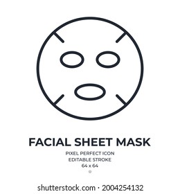 Face sheet mask editable stroke outline icon isolated on white background flat vector illustration. Pixel perfect. 64 x 64.