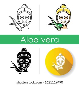 Face sheet mask icon. Female spa treatment. Healthy skincare with plant extract. Medicinal herbs products. Dermatology and skincare. Linear black and RGB color styles. Isolated vector illustrations