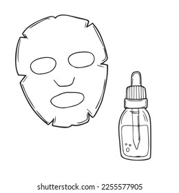 máscara de hoja de cara e icono de doodle sérico, ilustración vectorial. concepto de cuidado de la piel
