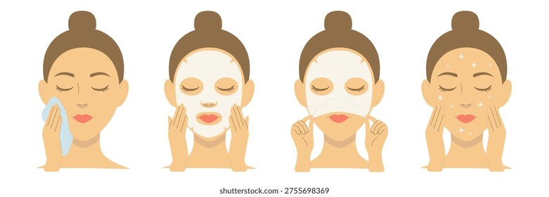Face sheet mask steps vector illustration