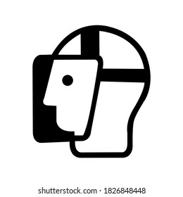 Schwarzes Gesichtsschild-Symbol, Vektorgrafik einzeln auf weißem Hintergrund. EPS10 