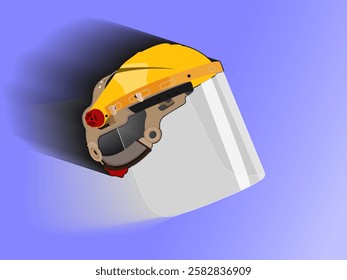 Face shield cap icon illustration design with, with face cover visor, safety equipment to protect face and head area, realistic icon vector with shadow isolated on gradient blue background