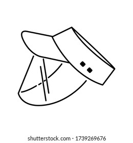 Face shield cap line icon isolated on white background. Fashion hat with plastic shield for protection people from Coronavirus (COVID-19). Black outline flat vector illustration.