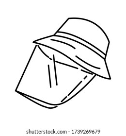 Face shield cap line icon isolated on white background. Fashion hat with plastic shield for protection people from Coronavirus (COVID-19). Black outline flat vector illustration.