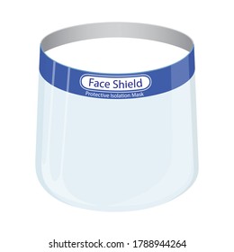 Face shield. Full cover and transparent plastic helmet. Coronavirus, Covid 19 quarantine concept. Protective measures for Virus flu, vector illustration on white background 
