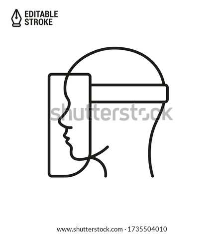 Face shield icon. Coronavirus protection mask. Plastic protection against germs. Vector outline icon with editable stroke