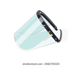 Face shield icon illustration design, with transparent plastic visor, protecting the face from various external threats or exposure to harmful substances, realistic vector icon on white background
