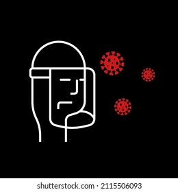 Face shield icon. Line vector. Isolate on black background.