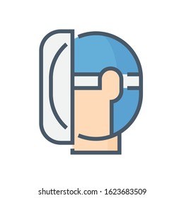 Face shield icon. Made from PVC transparent sheet or plastic. Know as personal protective equipment (PPE) for protect the wearer's entire face from coronavirus infection, hazards etc. 64x64 px icon.