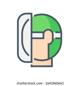 Face shield icon. Made from PVC transparent sheet or plastic. Know as personal protective equipment (PPE) for protect the wearer's entire face from coronavirus infection, hazards etc. 64x64 px icon.