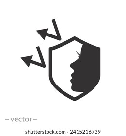 face with shield icon, skin protection, flat symbol on white background - vector illustration