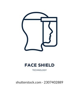 icono del protector de la cara de la colección de tecnología. Cubierta fina lineal, cara, icono de contorno de protección aislado en fondo blanco. Señal de la pantalla de la cara del vector de línea, símbolo para web y móvil