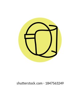 Face shield line icon. Full face cover visor outline. Medical protective shield mask with head. Covid 19 personal protection. Black sign on white background. Vector illustration, flat style