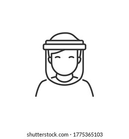 Face shield line icon isolated on white background. Vector illustration