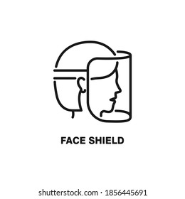 Icono de la línea de protección de cara. Protección contra el concepto COVID-19 aislado sobre fondo blanco. Ilustración del vector