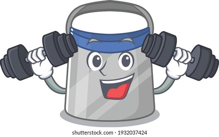 Face shield mascot design feels happy lift up barbells during exercise