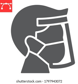 Face shield mask glyph icon, protection and covid-19, face mask sign vector graphics, editable stroke solid icon, eps 10