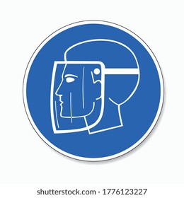 Face Shield Must Be Worn. Wear face shield for Coronavirus or Covid-19, mandatory sign or safety sign, on white background. Vector illustration. Eps 10 vector file.