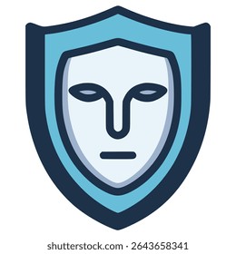 Protección de la privacidad del escudo facial Diseño de Plantilla de Ilustración vectorial de color plano de seguridad