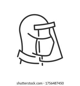 Face shield thin line icon. Transparent plastic mask. Protection from Covid-19. Outline icon. Vector illustration.
