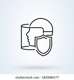 Face shield thin sign line icon or logo. Protection from Covid-19 concept. Shield with mask vector linear illustration.