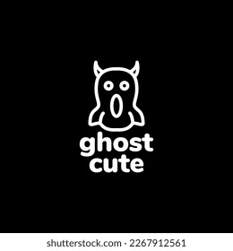 face shock ghost cute horned line logo design vector icon illustration