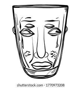 Face short tumbler glass hand drawn vector illustration isolated on white background 