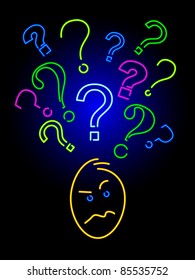 A face showing curiosity rendered in neon