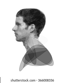 Face side profile of a man made from artistic curved lines sketch