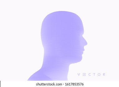 Face side view. Abstract human head silhouette with color gradient. Minimalistic design for business presentations, flyers or posters. 3d vector illustration.