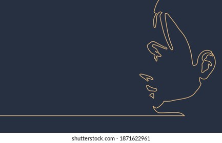 Gesichtsansicht. Elegante Umrisssilhouette eines weiblichen Kopfes. Porträt einer glücklich lächelnden Frau. Thin-Line-Stil
