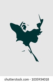 Face side view. Elegant silhouette of a female head. Surprised beautiful woman smiling with open mouth.