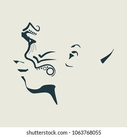 Face side view. Elegant silhouette of a female head decorated by tattoo.