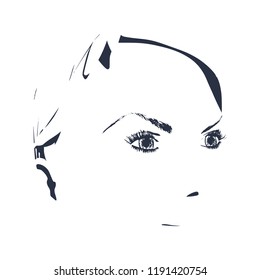 Face side view. Elegant silhouette of a female head. Portrait of a happy smiled woman