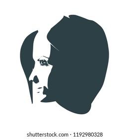 Face side view. Elegant silhouette of a female head. Portrait of a happy smiled woman